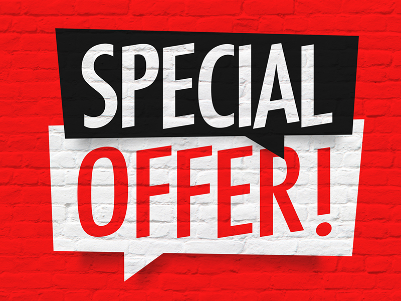 Special offer text on red brick background